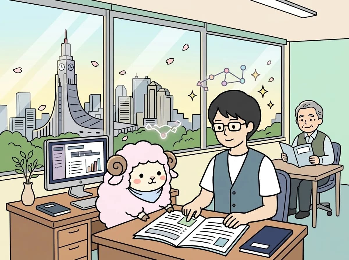 AI事業者ガイドラインを社内ルールへ｜入力・確認・責任を整理するのイメージイラスト：AIの社内ルールは、ガイドライン、法律、契約、自社の運用ルールを分けて整理します。利用者へ禁止事項を配るだけでなく、入力してよい情報、出力の確認者、例外時の相談先を具体化することが必要です。