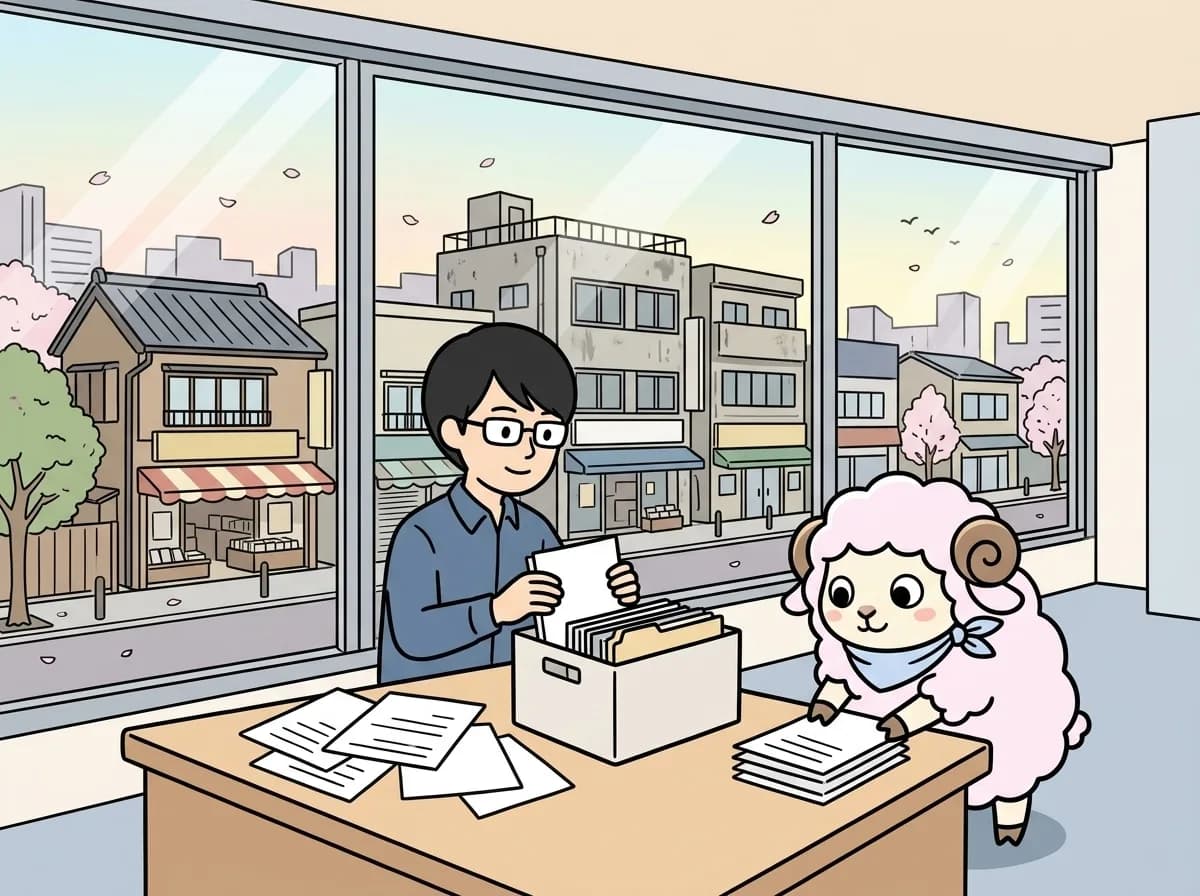 社内ナレッジBotの導入チェックリスト｜文書・質問・更新担当を揃えるのイメージイラスト：社内ナレッジBotを導入する前に、対象文書、よくある質問、閲覧権限、更新担当を確認します。質問に答えるだけで目的を満たすなら、その範囲で始め、書類作成や業務の自動実行は別に判断します。