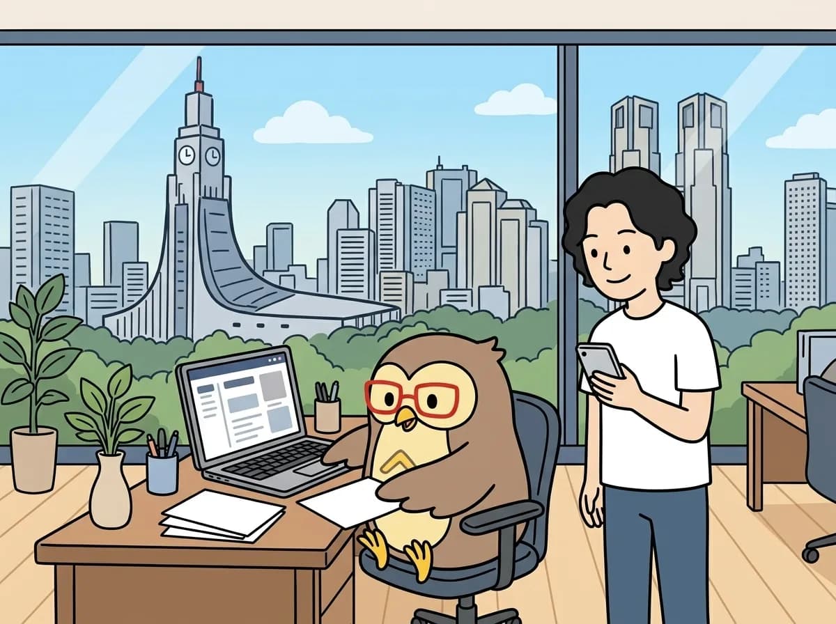Claude Coworkとは？業務で使う前のファイル・権限・成果物の確認のイメージイラスト：Claude Coworkを業務へ導入する際は、操作する端末だけでなく、作業する環境、アクセスするファイル、接続先、成果物の確認方法を整理します。便利な作業委任と、公開・送信・削除を許可する範囲を分けます。