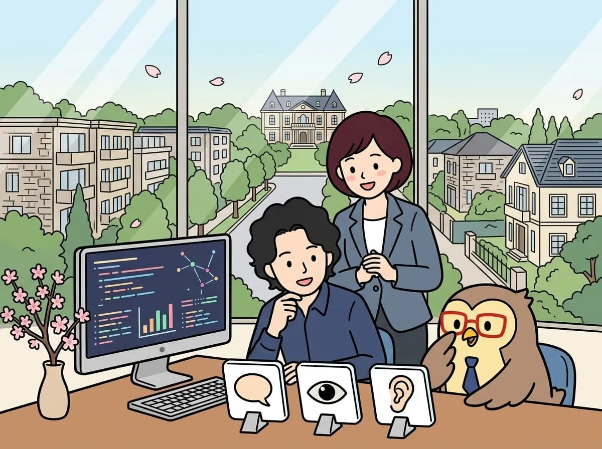 生成AIの業務活用を選ぶ｜画像・音声・エージェントの試し方のイメージイラスト：画像・音声・エージェントを業務へ取り入れるときは、機能の新しさよりも、入力と期待する出力、失敗してはいけない条件を揃えて比較します。同じ業務でも、文字入力や既存のルール処理で十分な場合があります。