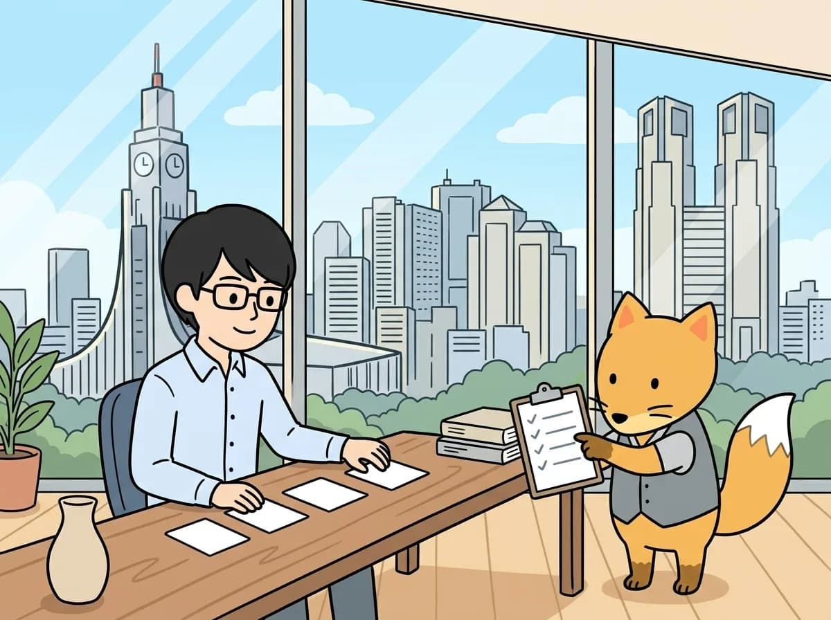 Next.js開発会社の選び方｜実装・レビュー・引き継ぎを確認する質問のイメージイラスト：Next.jsの開発会社を選ぶときは、採用技術の名前に加えて、権限の実装、変更のレビュー、公開後の更新を誰が担うかを確認します。同じ業務シナリオへの回答と成果物を比較すると、提案の範囲を判断しやすくなります。