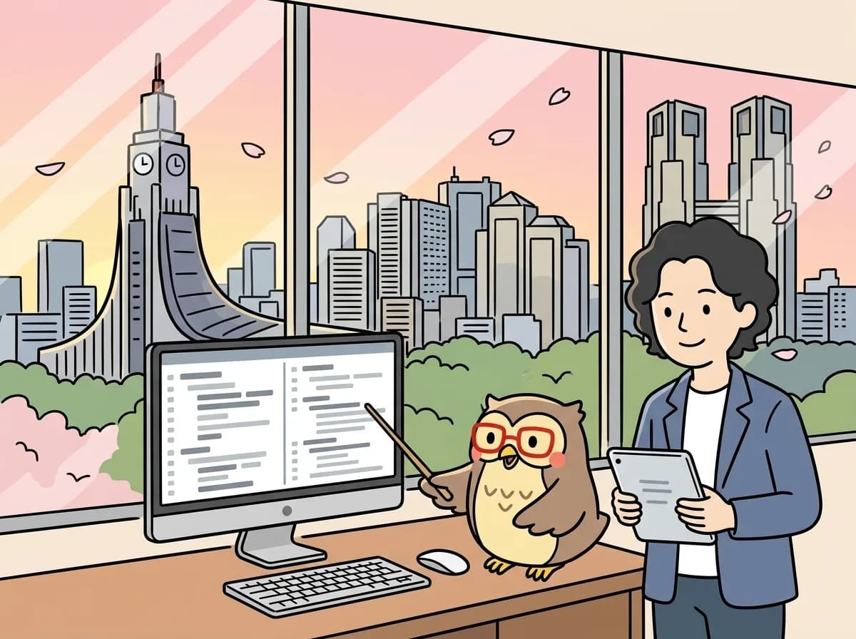 OpenAI Codex CLIとは？始め方・モデル選択・業務導入の確認のイメージイラスト：Codex CLIは、ターミナルからコードの調査や変更などを依頼する開発支援ツールです。導入では利用モデルと権限を確認し、差分・テスト・公開の承認を分けて、現在の開発体制に合う範囲から始めます。