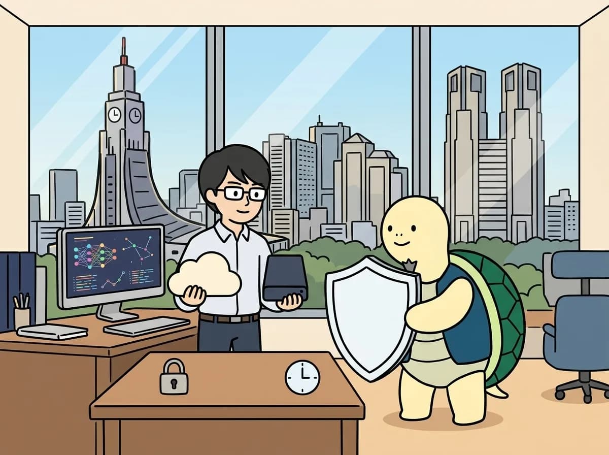 中小企業のランサムウェア対策｜バックアップから復旧できるかを確認するのイメージイラスト：ランサムウェアへの備えでは、バックアップが存在するだけでなく、必要なデータとアカウントを使って業務を再開できるかを確認します。保存先、復元手順、復旧の判断者をセットで整理することが出発点です。