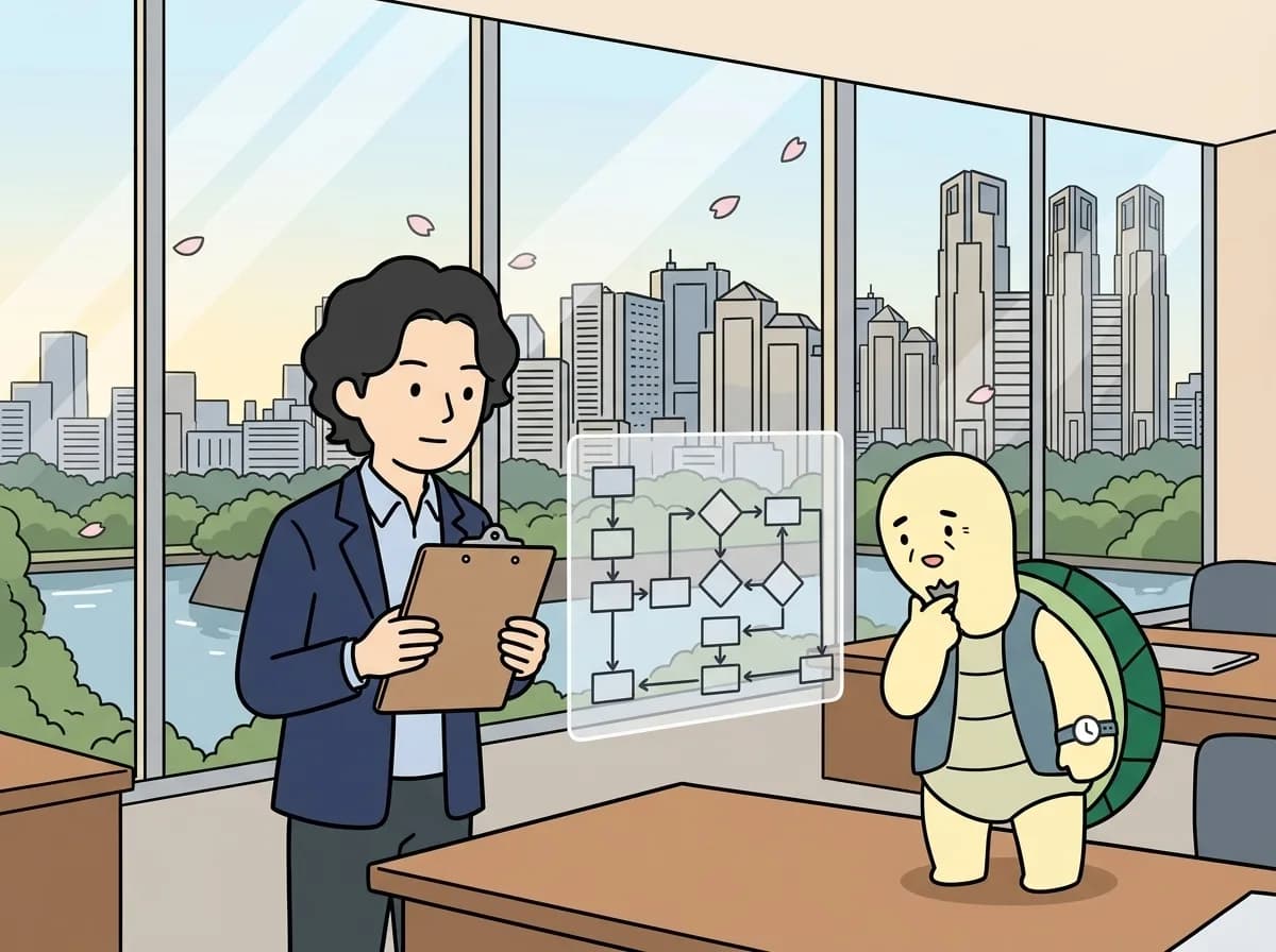 「AI導入の設計」のイメージイラスト：業務のどこにAIを使うかという上流設計から、PoCの本番化まで一緒に考えます。