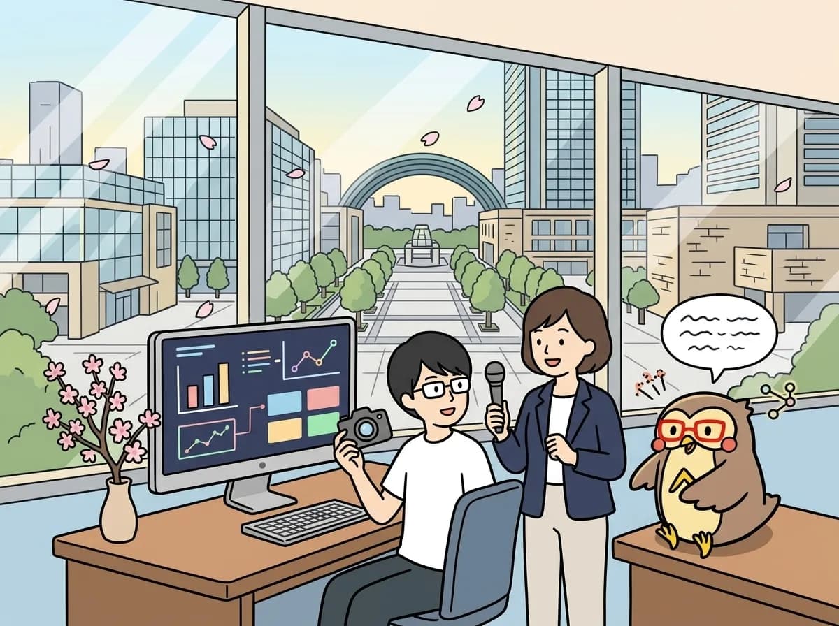 「メディア・取材・発信連携」のイメージイラスト：取材依頼、コラボ発信、相互紹介など、情報発信を通じたつながりを歓迎します。