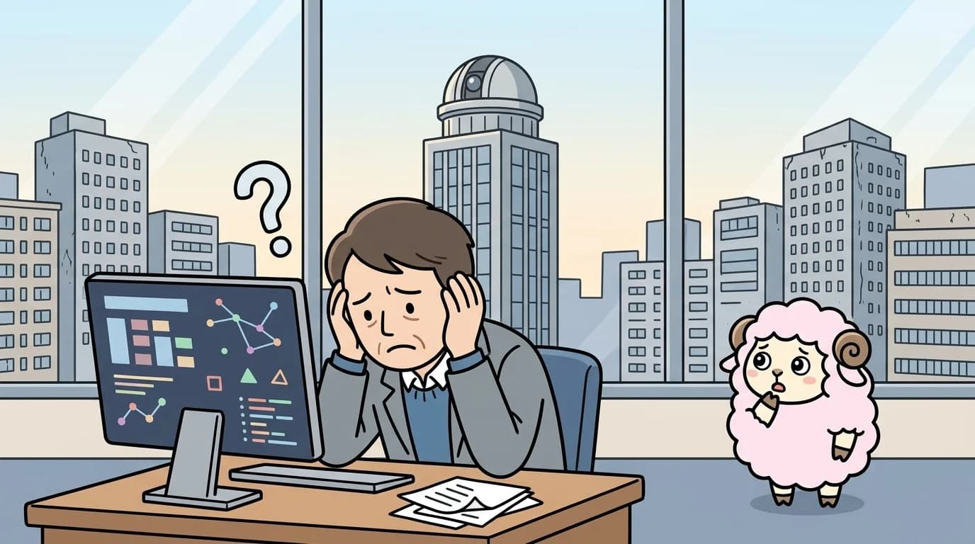 見当違いな回答が表示されたモニターを前にがっかりした表情をしている人物のイラスト