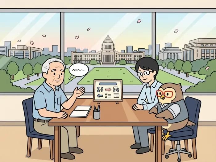 行政の窓口業務でAI活用を相談するイラスト