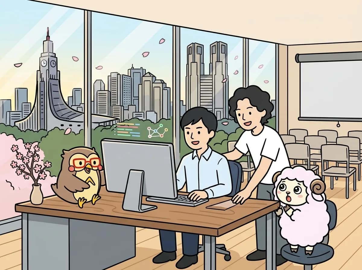 お客様の隣について、実際の画面を一緒に操作しながら進めている様子を表すイラスト
