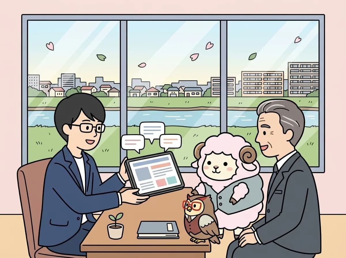 吹き出しアイコンが浮かぶスマートフォン画面を見せている様子を表すイラスト