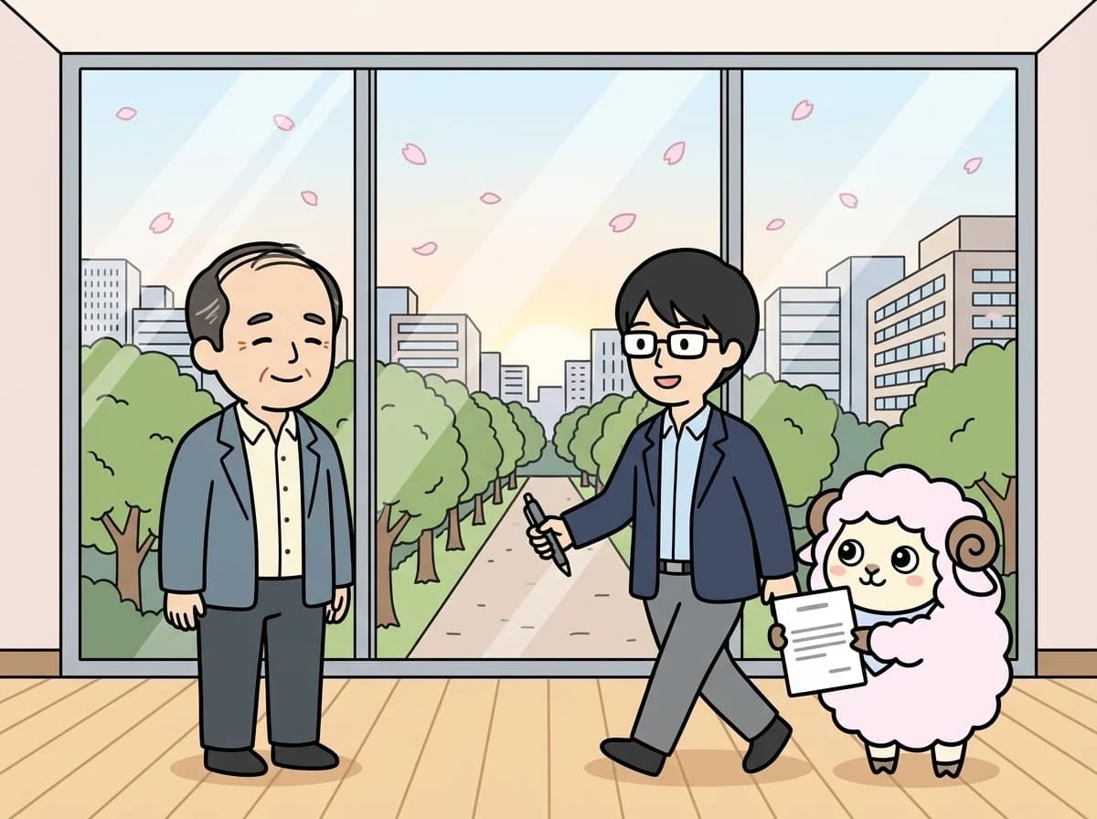 ペンと書類のアイコンを見せ、自治体職員が安心した表情でうなずいている様子を表すイラスト