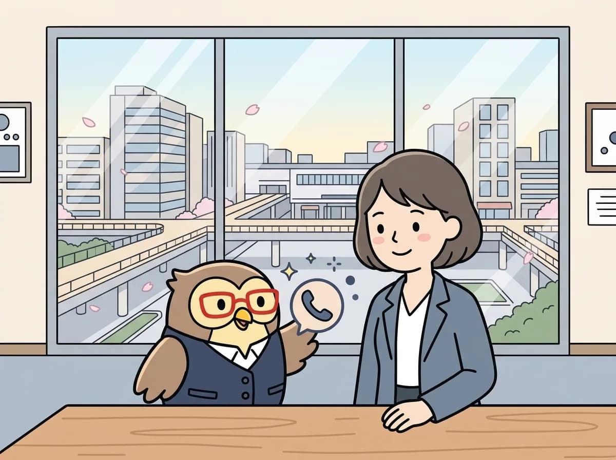 電話のアイコンを持つ担当者と、ほっとした表情を見せるお客様の様子を表すイラスト