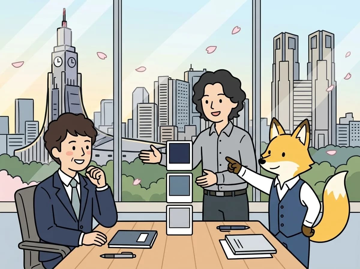 順番に並べたカードを示し、お客様が納得してうなずいている様子のイラスト