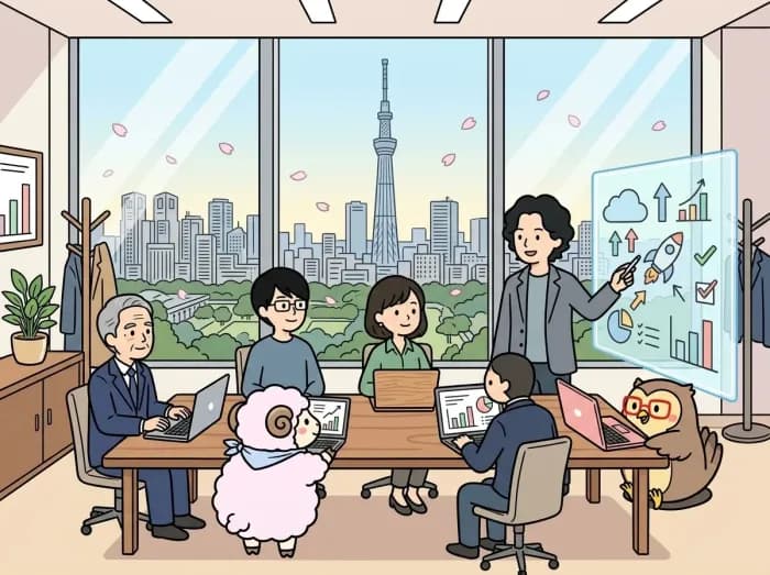 業務の無駄を見直し改善するDX/AXコンサルティングの様子を表すイラスト