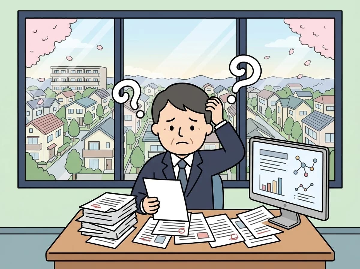 却下された書類を前に困った表情で頭をかいている人物のイラスト