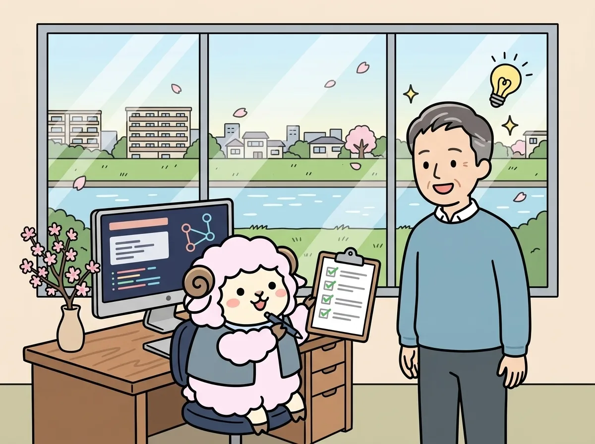 チェックマークの並んだリストを持ち、お客様が安心した表情でそれを見ている様子を表すイラスト