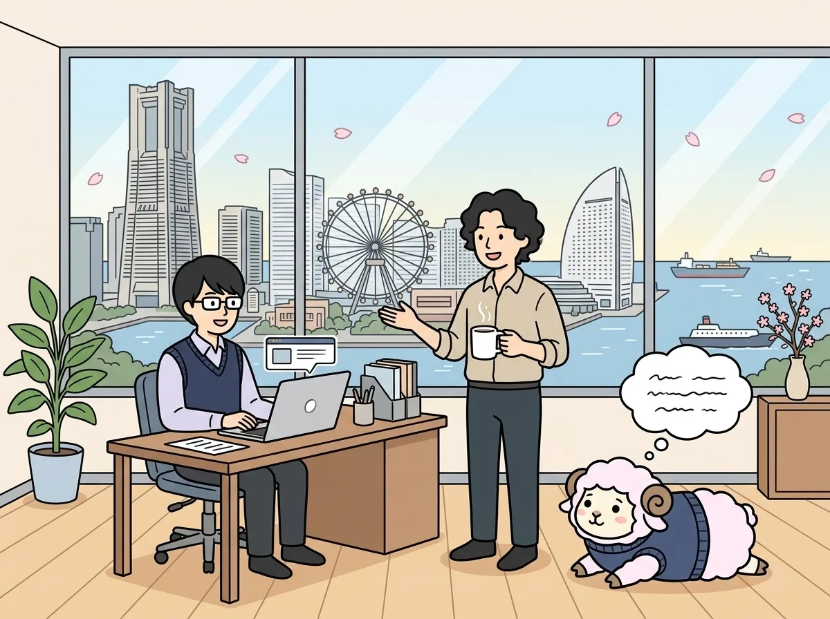 オフィスで気軽に相談を受け付けるゼットリンカーのメンバーのイラスト
