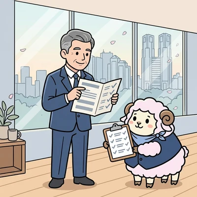 決めた基準で評価する様子のイラスト