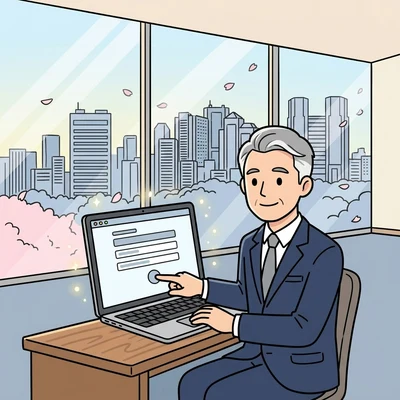 お問い合わせフォームから連絡する様子のイラスト