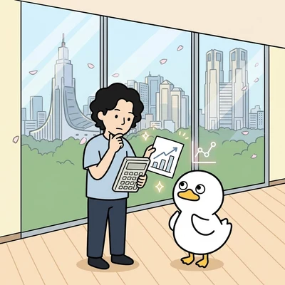 実際の案件を題材に効果を見積もる様子のイラスト