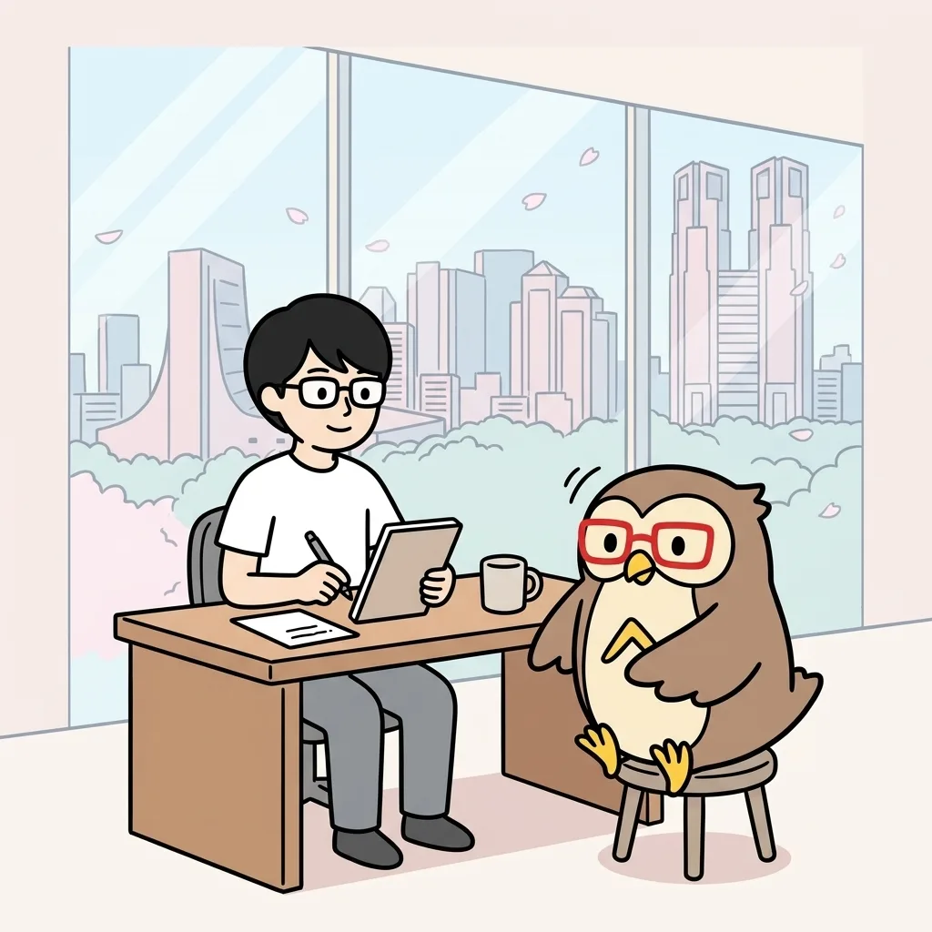 業務の困りごとや体制を丁寧に伺う現状ヒアリングの様子のイラスト