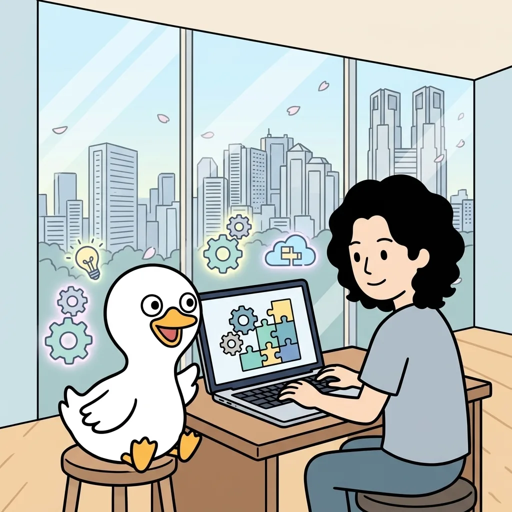 クラウドやDXツールを実際に構築するツール導入・構築の様子のイラスト