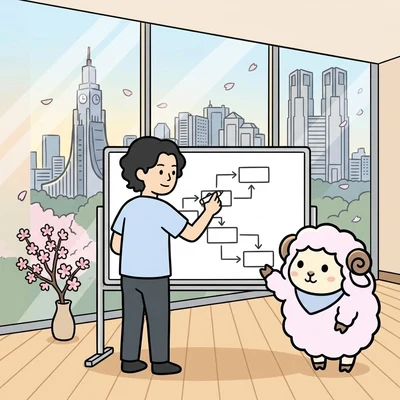 業務を止めない段階移行の順番を設計する移行計画の様子のイラスト
