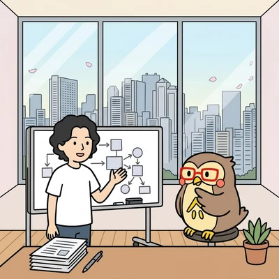 機能と構成を固め開発の土台を設計する基本設計の様子のイラスト