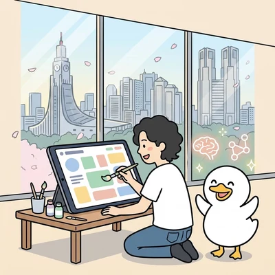 見た目と操作感を形にする画面設計の様子のイラスト