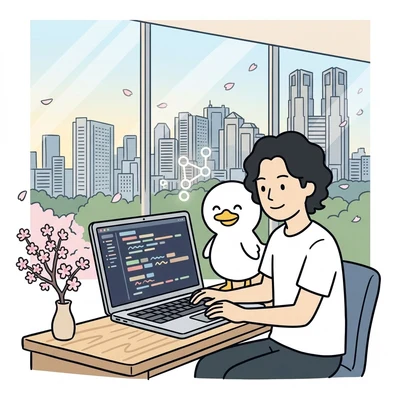 モダンな技術スタックでサイトを構築する開発・実装の様子のイラスト