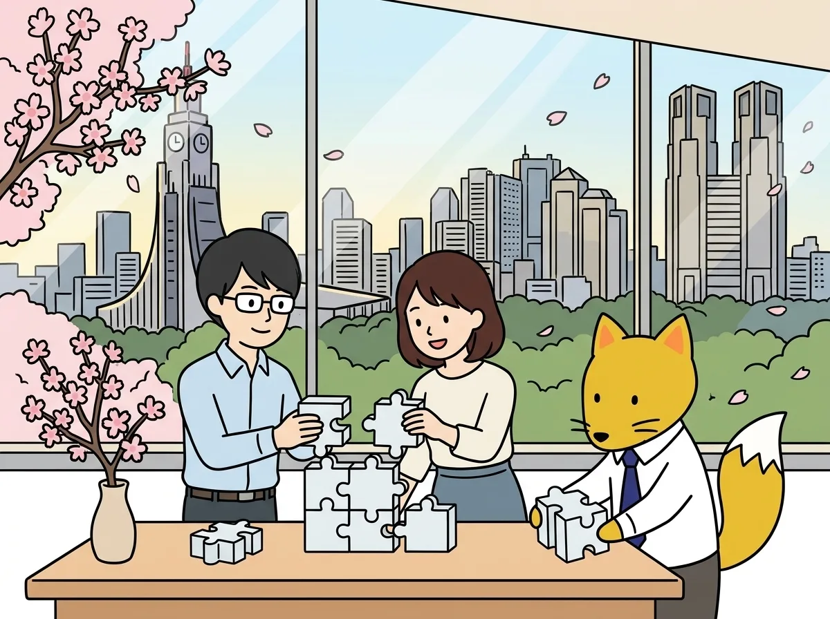 「受託開発の協力会社」のイメージイラスト:案件の外注・共同受注など、開発パートナーとして協力できる会社様を探しています。