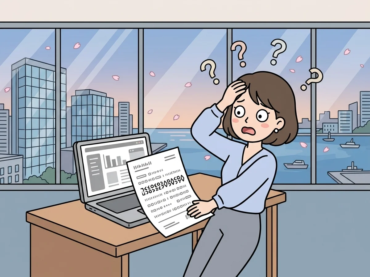 大きすぎる金額の見積書を前に驚いて仰け反っている人物のイラスト