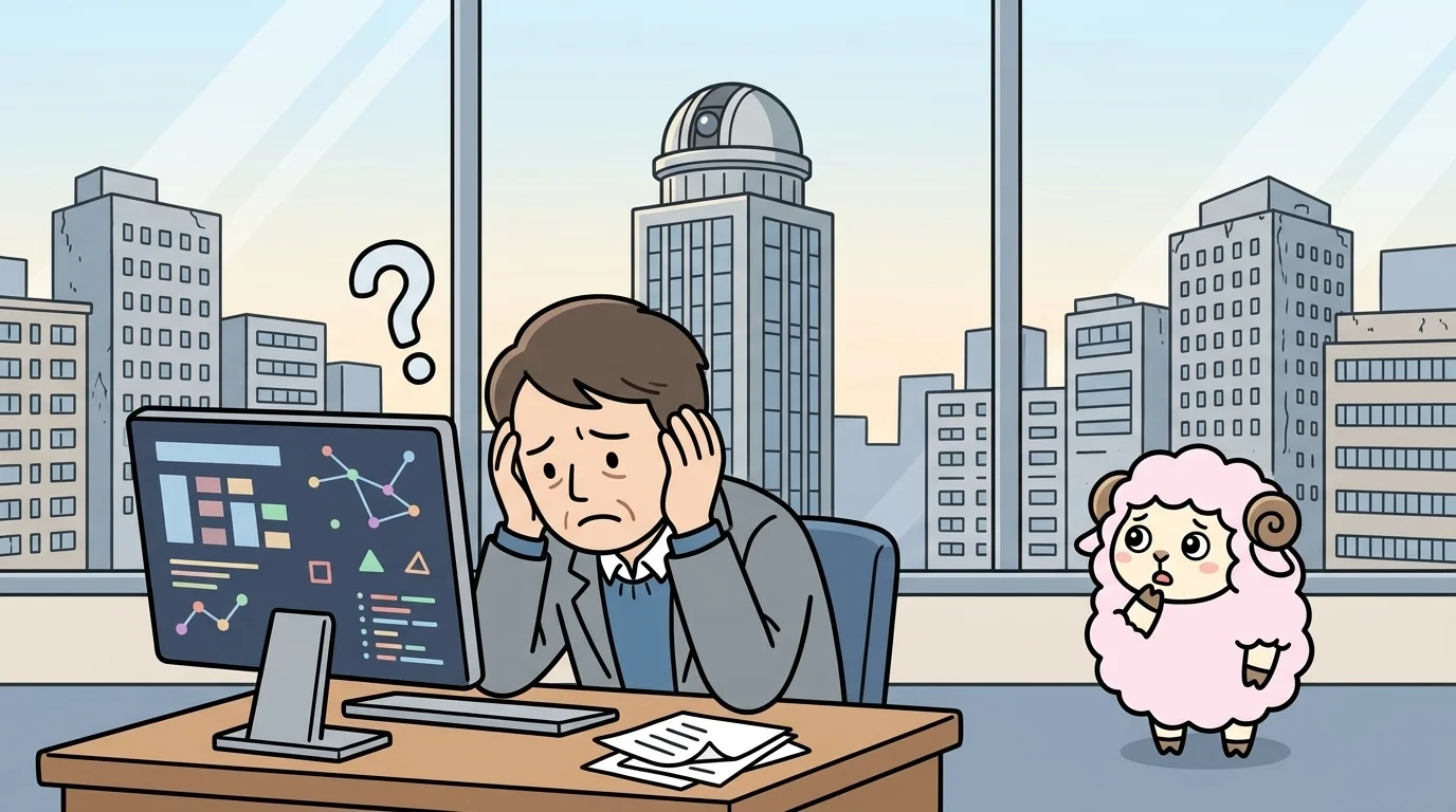 見当違いな回答が表示されたモニターを前にがっかりした表情をしている人物のイラスト