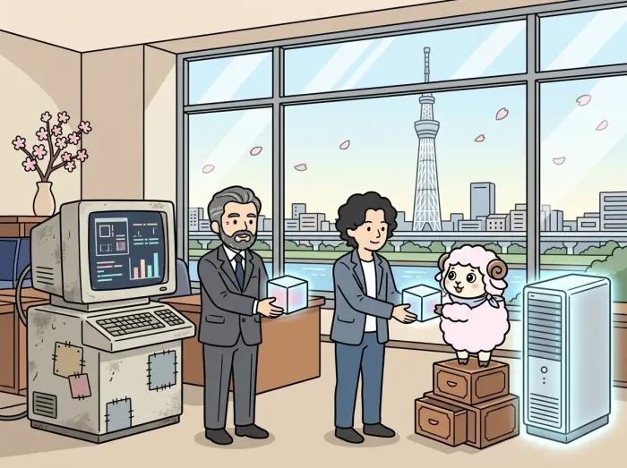 「老朽化したシステムを、この機会に作り変えたい」という課題を解決するシステムリプレースのイメージイラスト