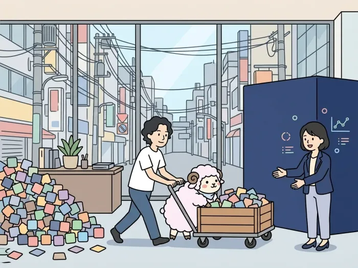 SaaSの限界からフルスクラッチへ移行する様子を表すイラスト